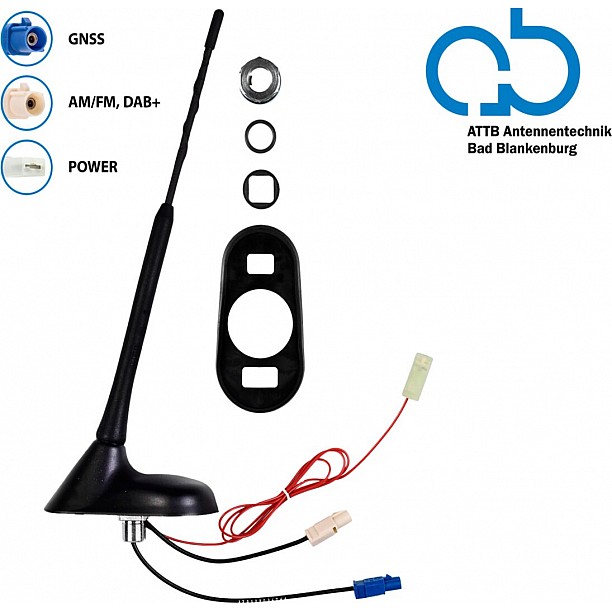 Bad Blankenburg 16V Dak antenne AM/FM (DAB+ ready) GNSS 76graden hoek, actief