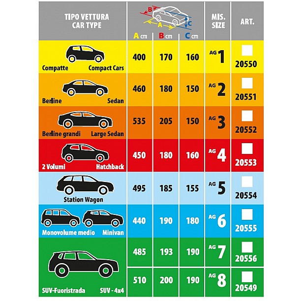 Hagelbeschermhoes Auto M - L 160x180x450cm